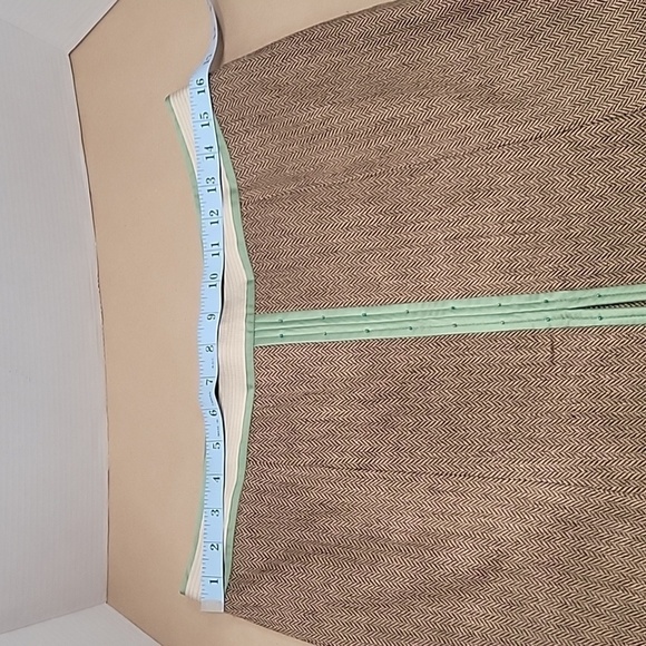 Loft, Size 10P, Wool Blend A-Line Skirt, Brown Herringbone Pattern, Green Accent - Picture 3 of 12